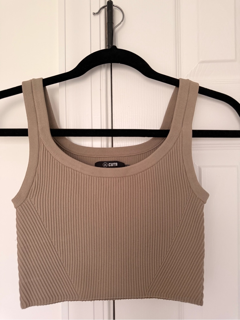 Cuts Cropped Taupe Ribbed Tank Top - SIZE XS
